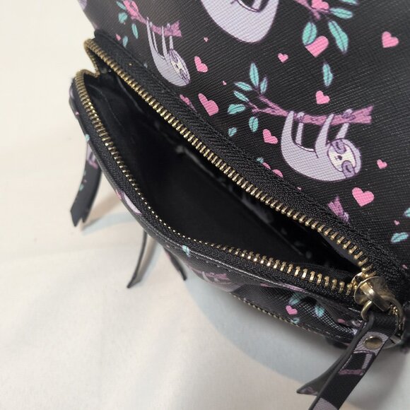 Under One Sky Faux Leather Sloth Backpack Bag Hearts Black Multicolor Mini Small - Picture 8 of 16